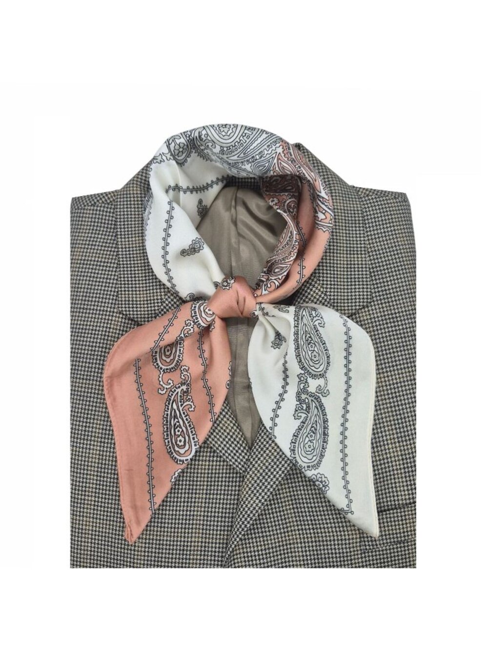 Luxury Elegant Women Square Silky Soft Scarf Head Top Hijab Beige Floral Paisley